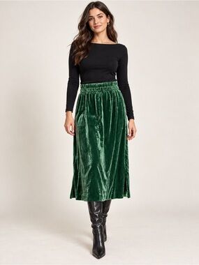 J.Crew Emerald Green Velvet Midi Skirt Medium NWT 2019  Side Slit Holiday
